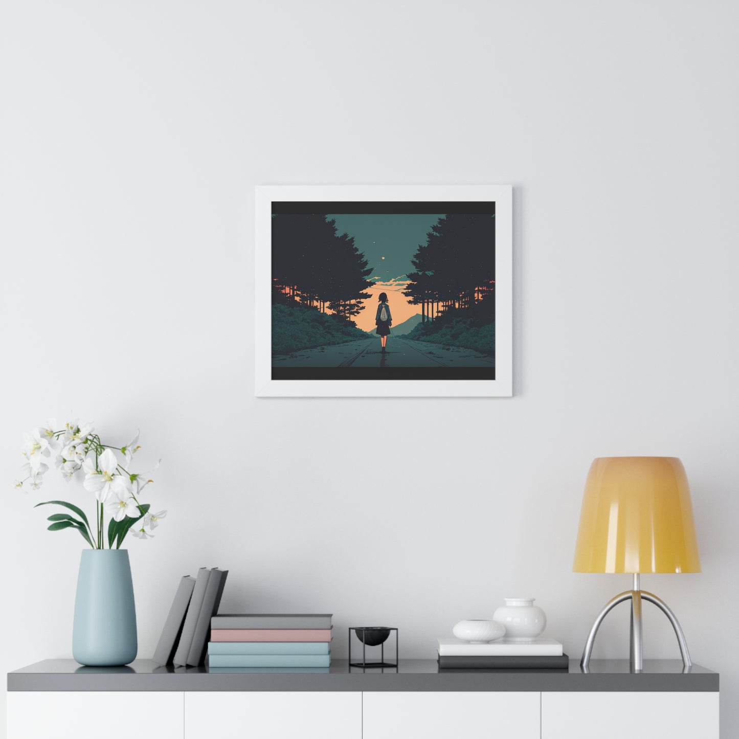 Anime Girl Street walk Framed Horizontal Poster