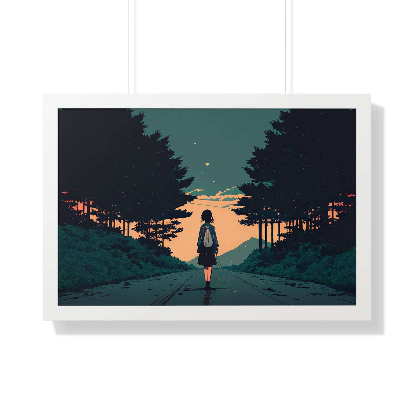 Anime Girl Street walk Framed Horizontal Poster