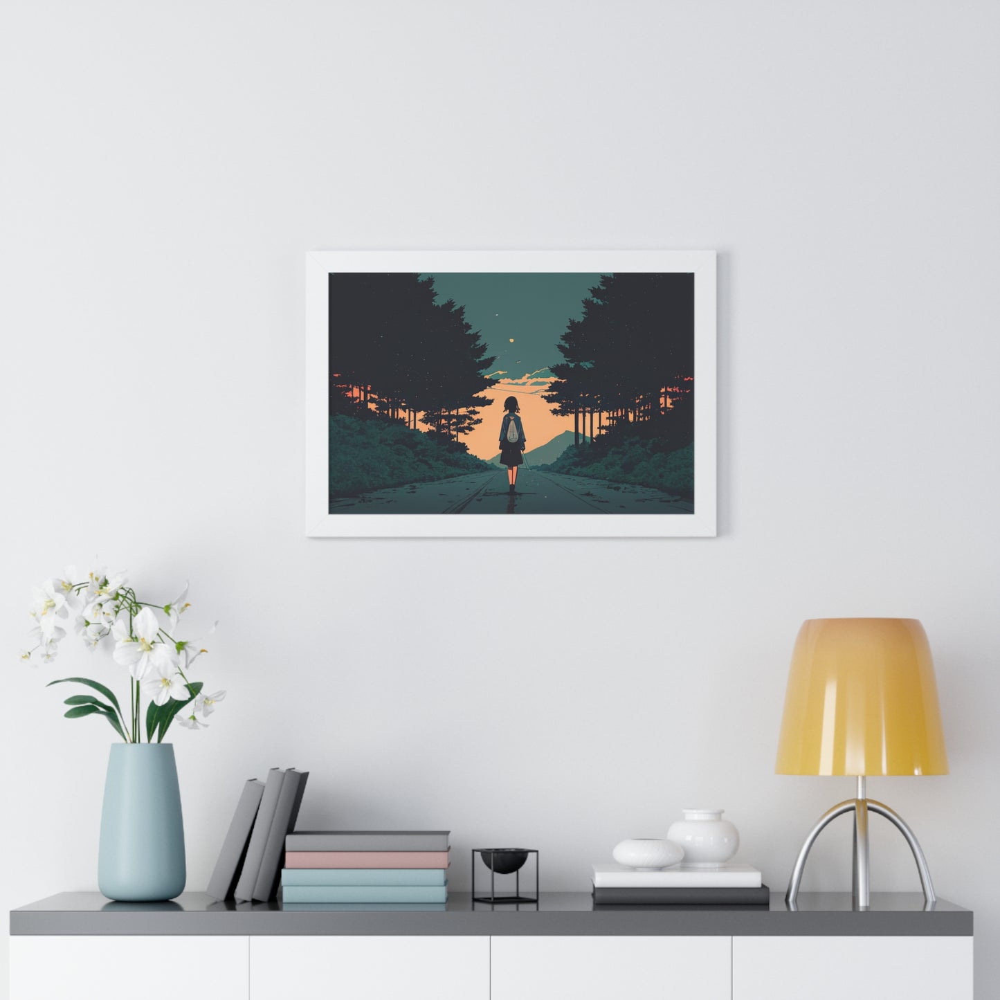 Anime Girl Street walk Framed Horizontal Poster