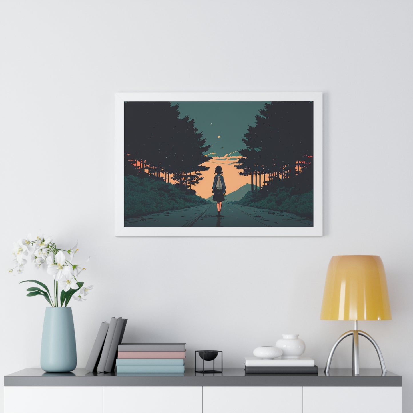 Anime Girl Street walk Framed Horizontal Poster