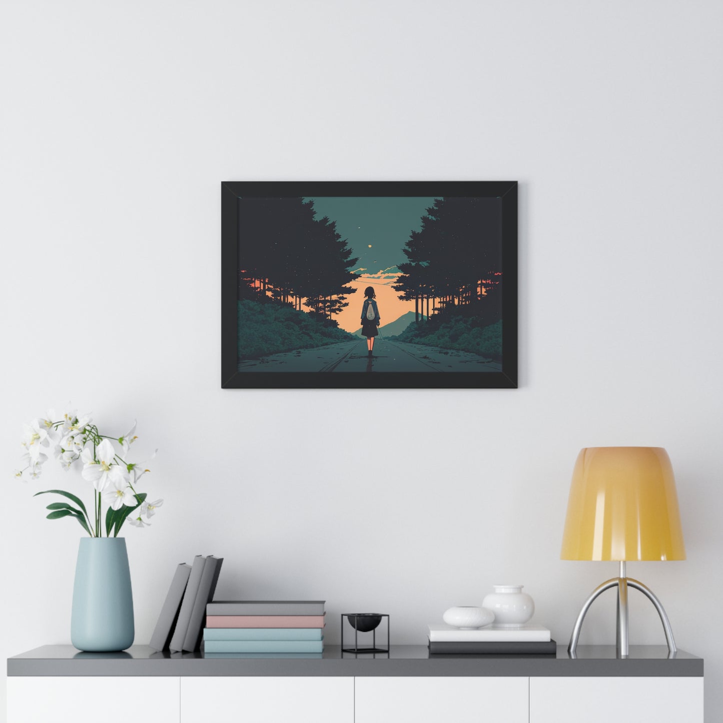 Anime Girl Street walk Framed Horizontal Poster