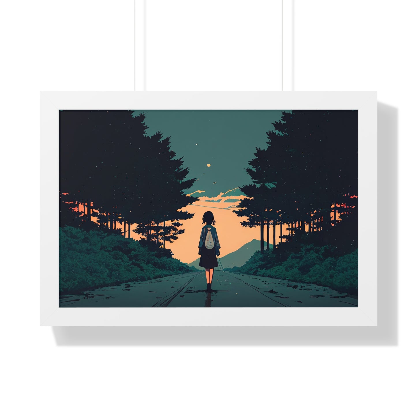 Anime Girl Street walk Framed Horizontal Poster