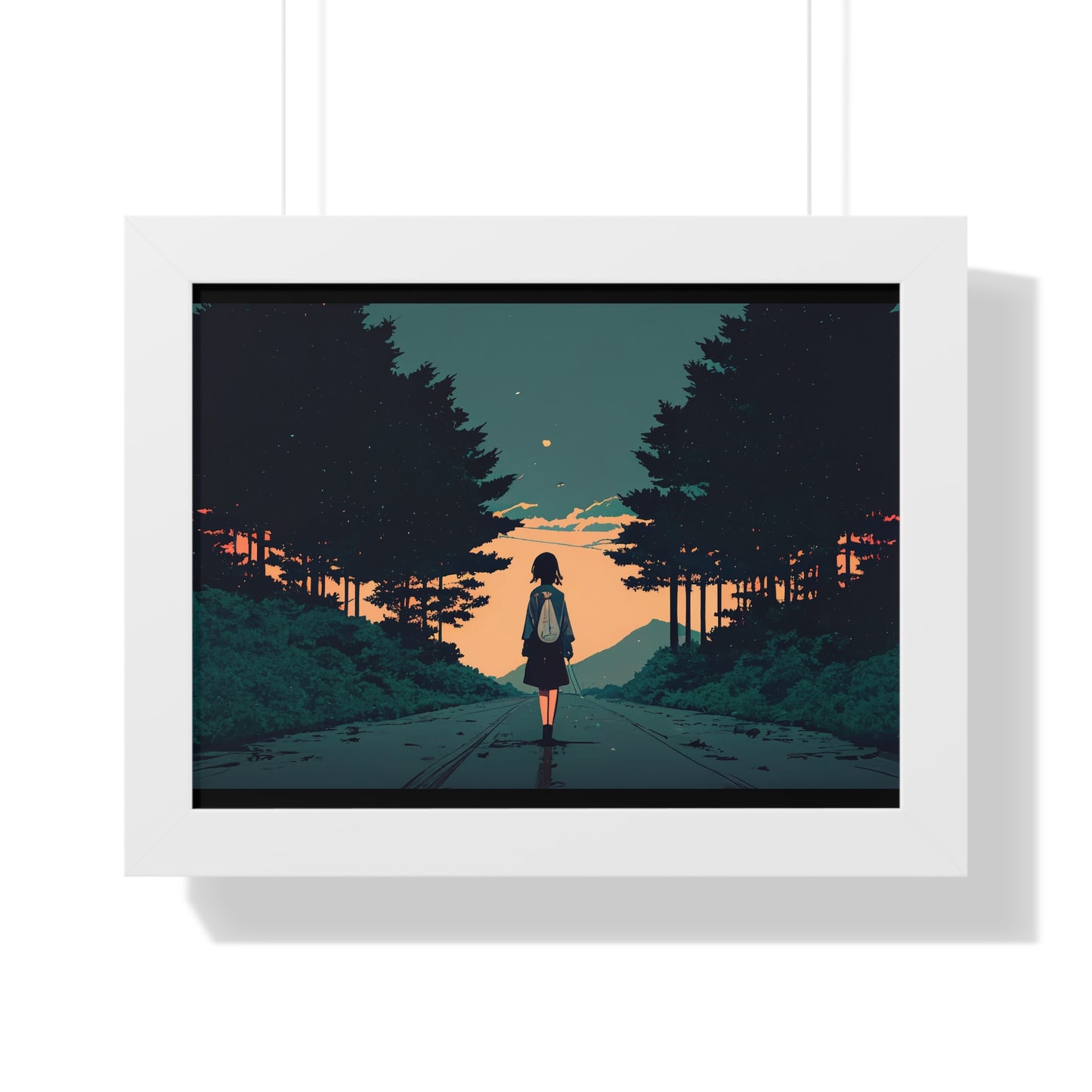 Anime Girl Street walk Framed Horizontal Poster