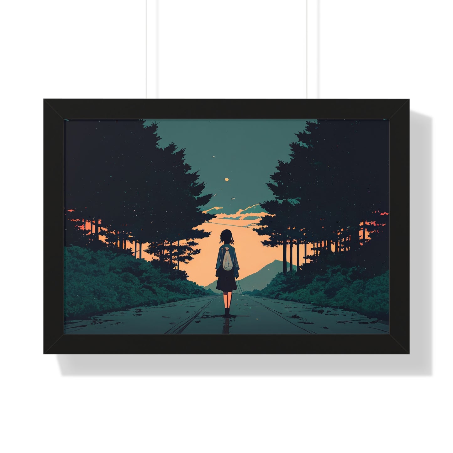 Anime Girl Street walk Framed Horizontal Poster