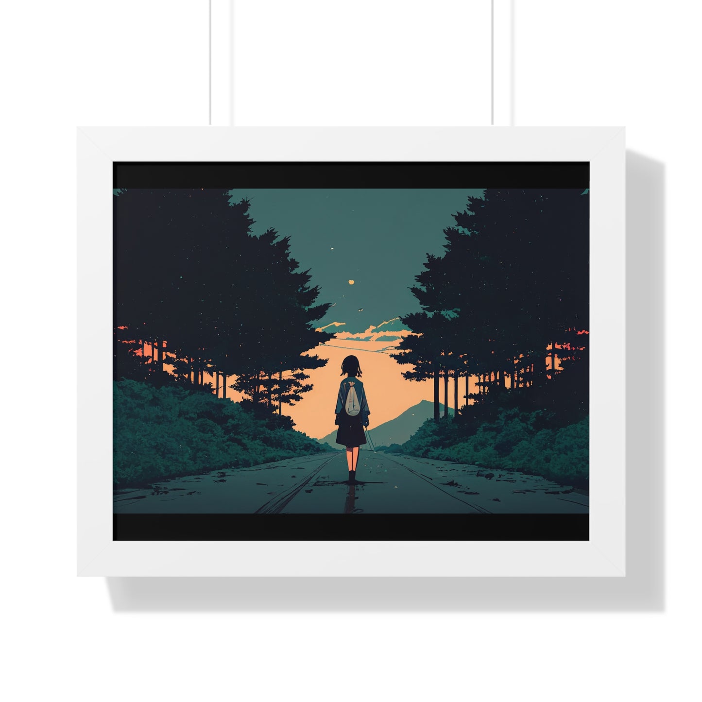 Anime Girl Street walk Framed Horizontal Poster