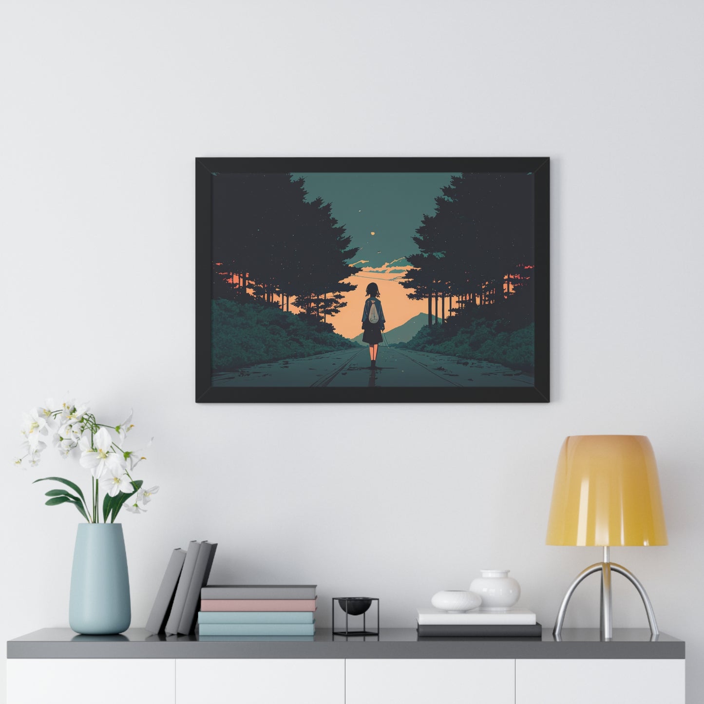 Anime Girl Street walk Framed Horizontal Poster