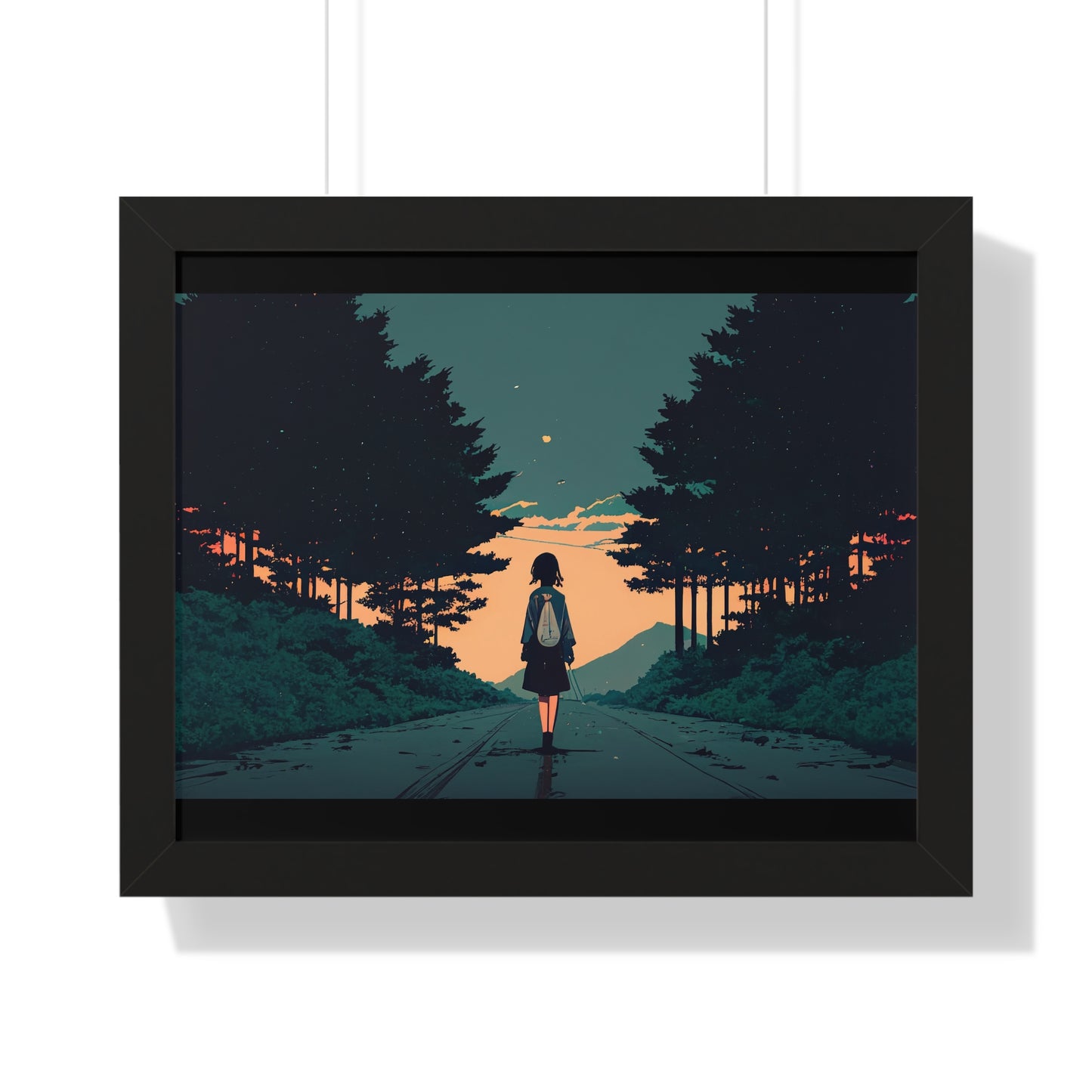 Anime Girl Street walk Framed Horizontal Poster