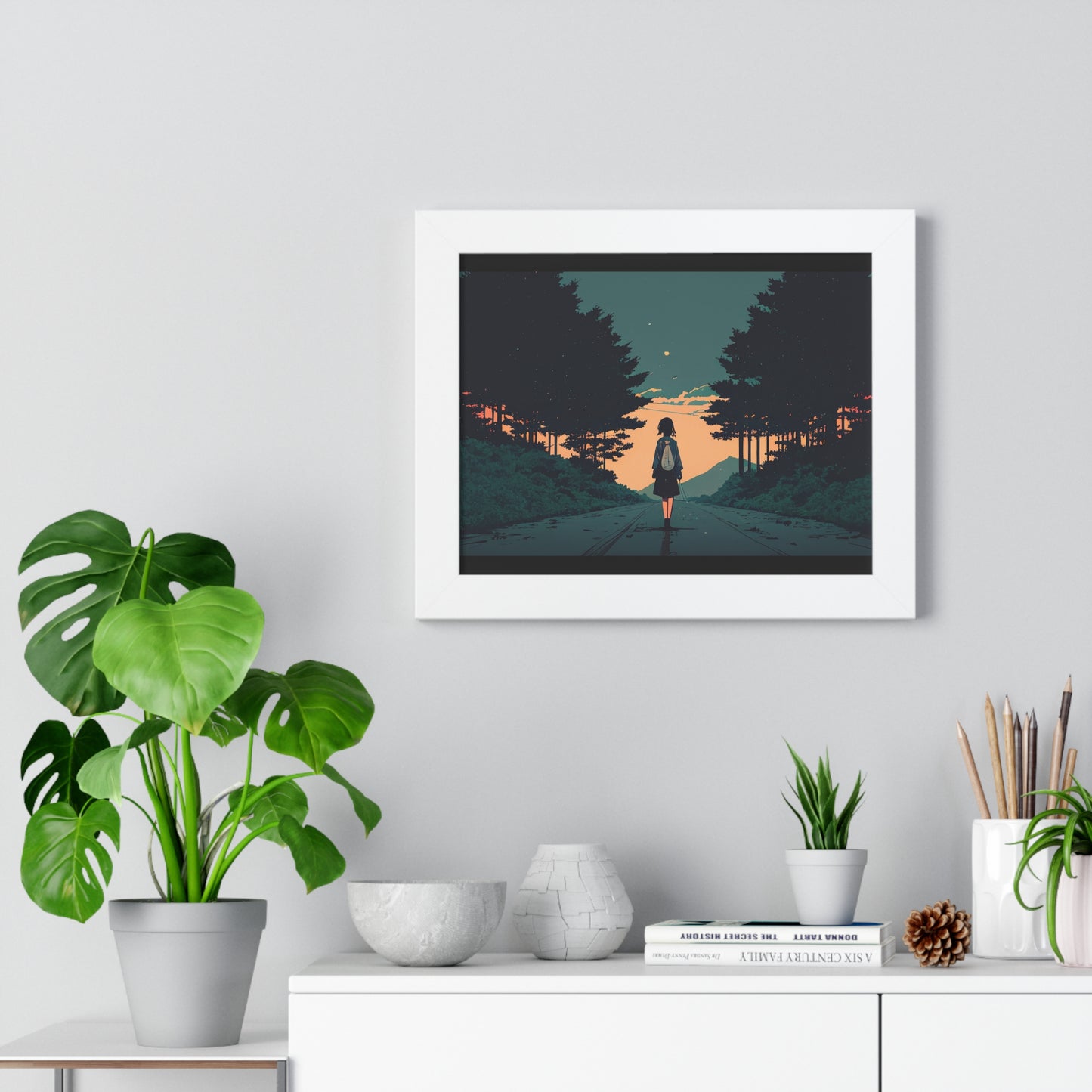 Anime Girl Street walk Framed Horizontal Poster