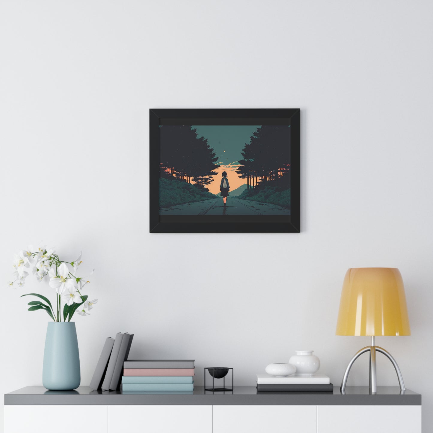 Anime Girl Street walk Framed Horizontal Poster