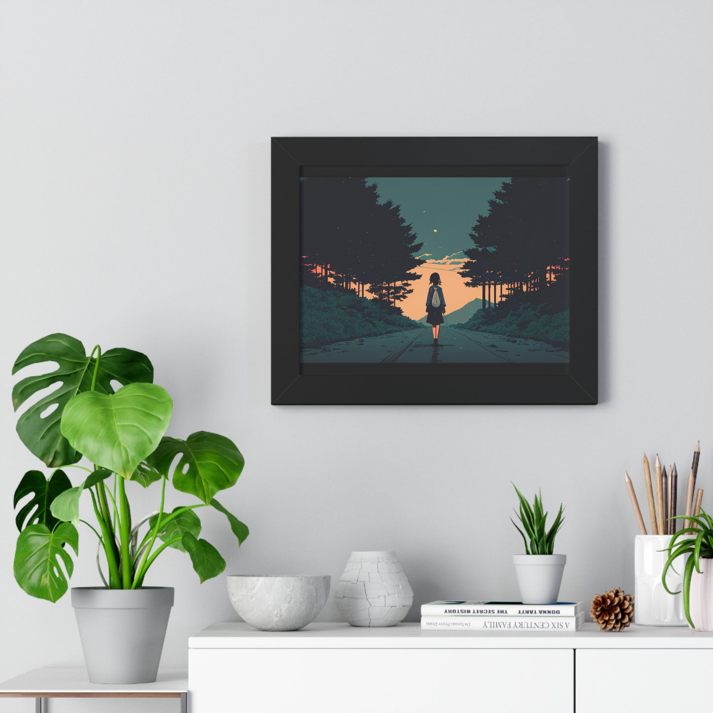 Anime Girl Street walk Framed Horizontal Poster