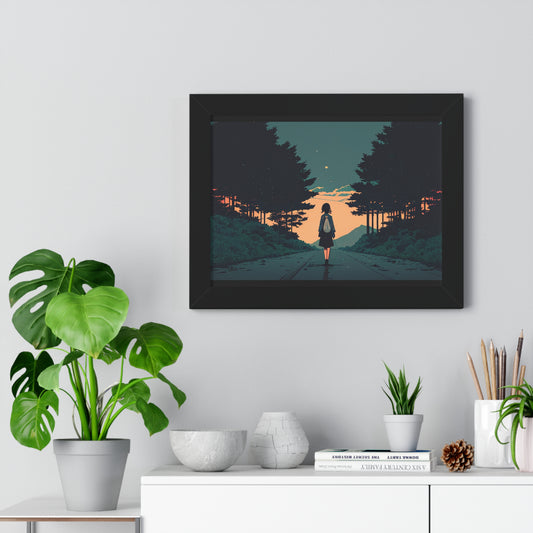 Anime Girl Street walk Framed Horizontal Poster