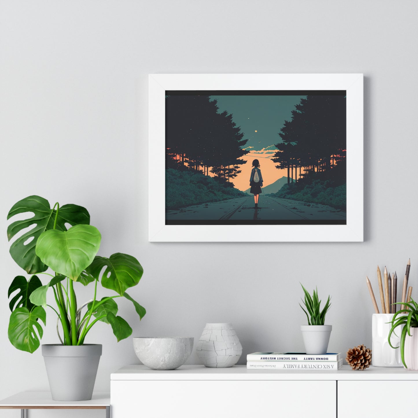 Anime Girl Street walk Framed Horizontal Poster