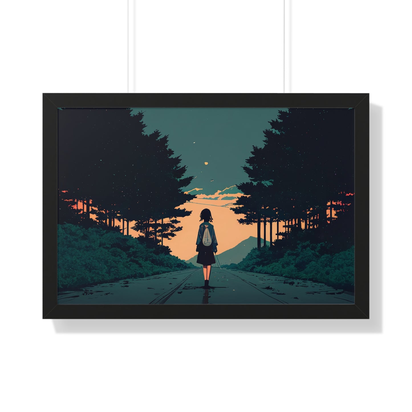 Anime Girl Street walk Framed Horizontal Poster